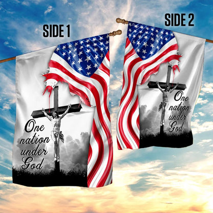 One Nation Under God Jesus Christian Cross American House Flags - Christian Garden Flags - Outdoor Christian Flag