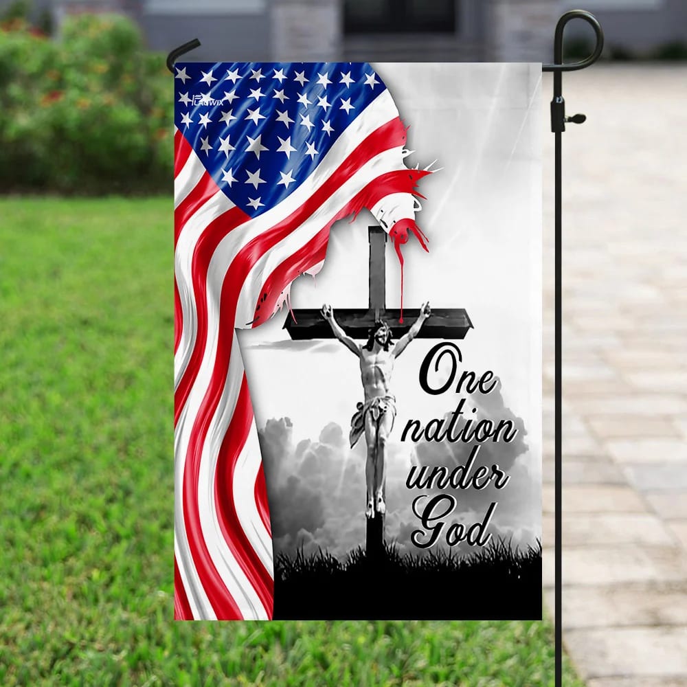One Nation Under God Jesus Christian Cross American House Flags - Christian Garden Flags - Outdoor Christian Flag