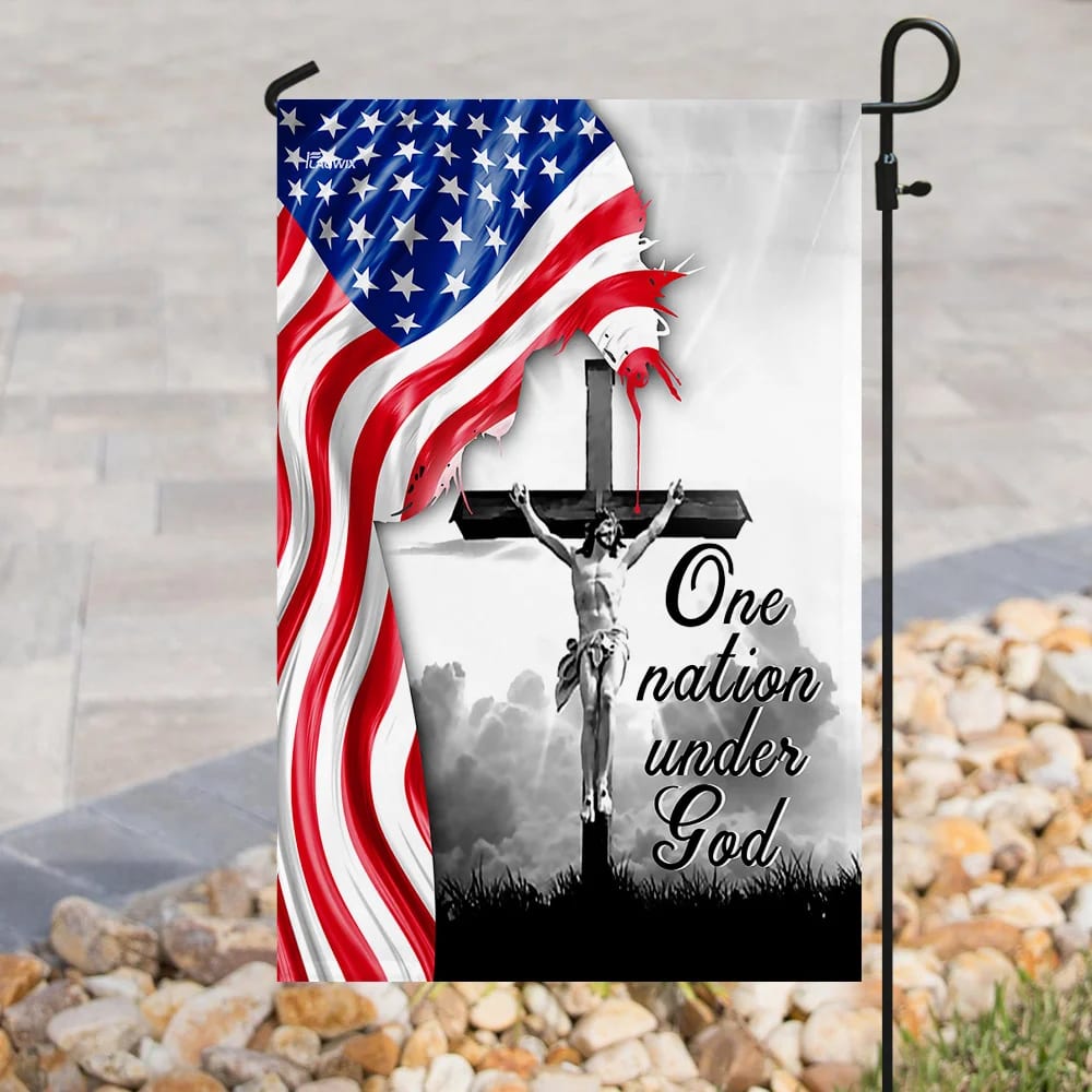 One Nation Under God Jesus Christian Cross American House Flags - Christian Garden Flags - Outdoor Christian Flag