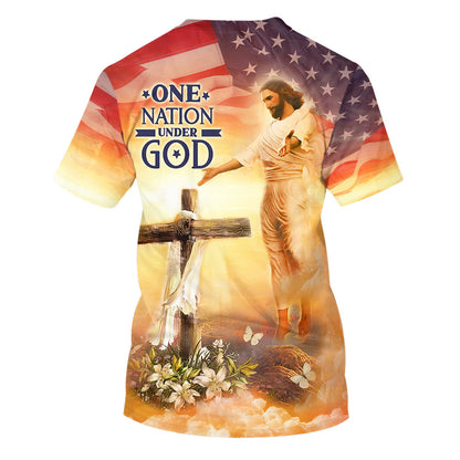 One Nation Under God Jesus Cross 3d All Over Print Shirt - Christian 3d Shirts For Men Women