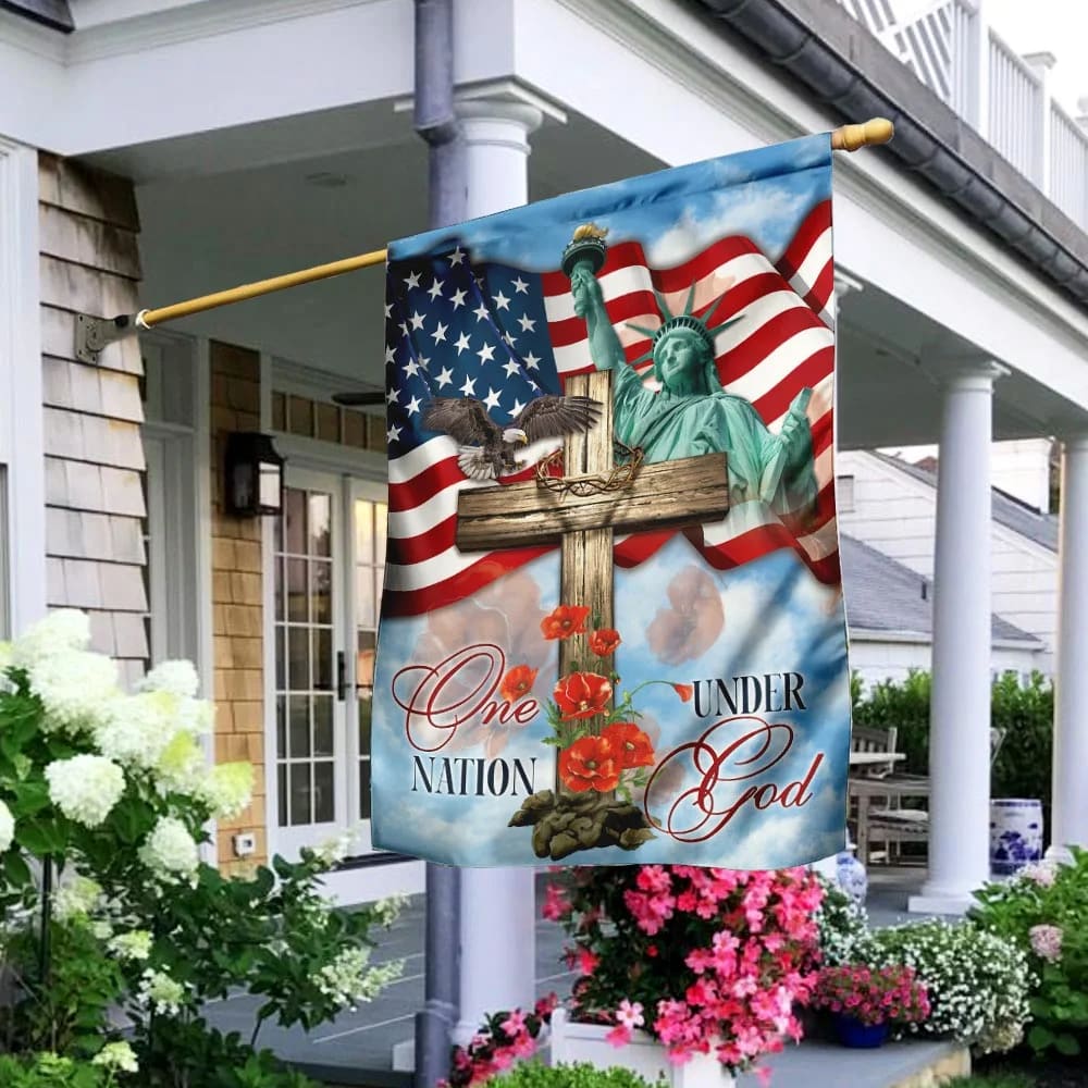 One Nation Under God Jesus Cross House Flag - Christian Garden Flags - Outdoor Religious Flags