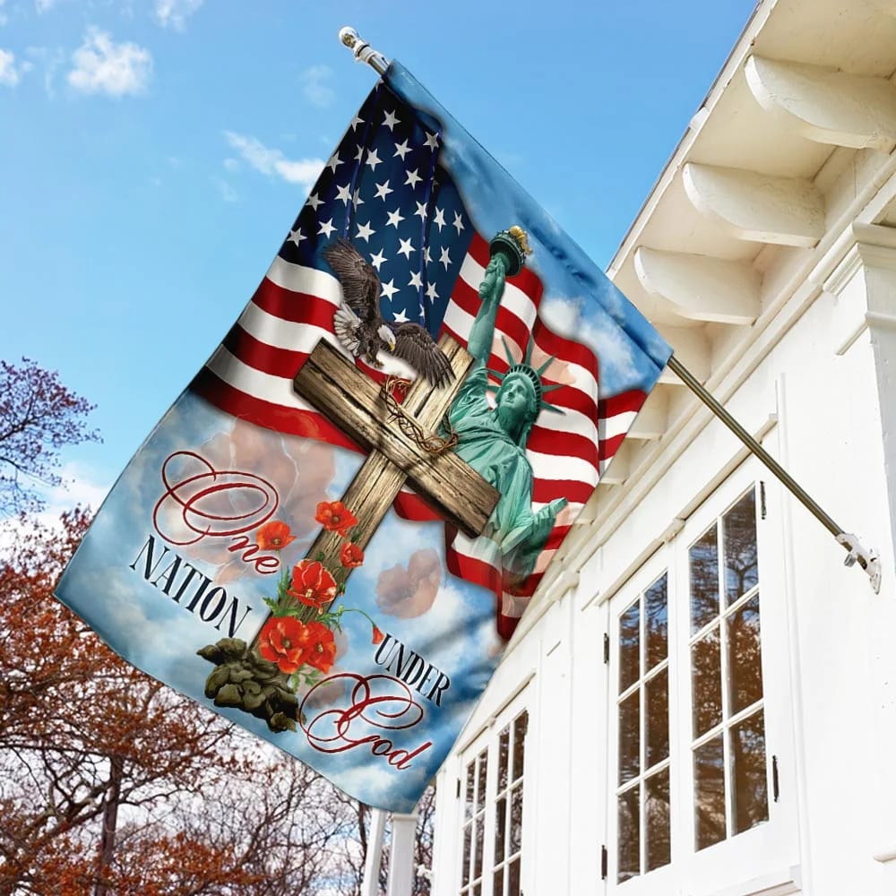 One Nation Under God Jesus Cross House Flag - Christian Garden Flags - Outdoor Religious Flags