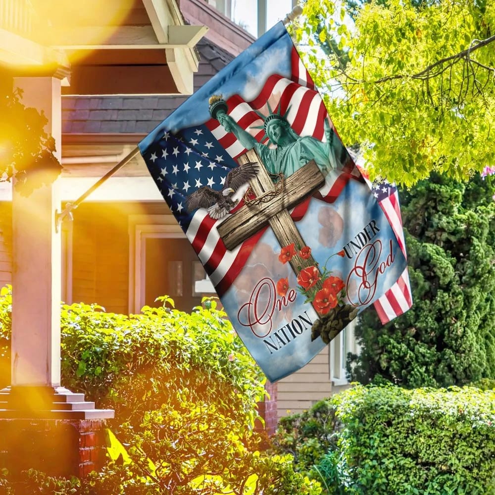 One Nation Under God Jesus Cross House Flag - Christian Garden Flags - Outdoor Religious Flags