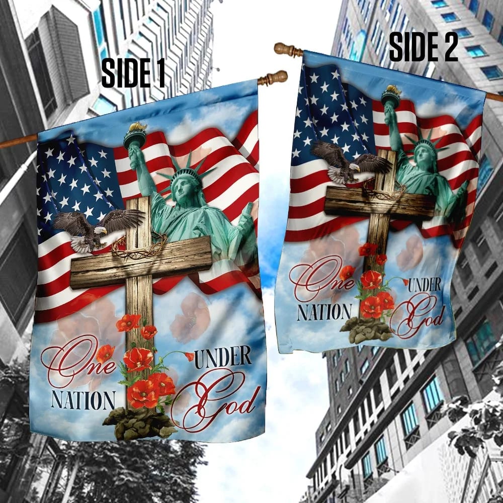 One Nation Under God Jesus Cross House Flag - Christian Garden Flags - Outdoor Religious Flags