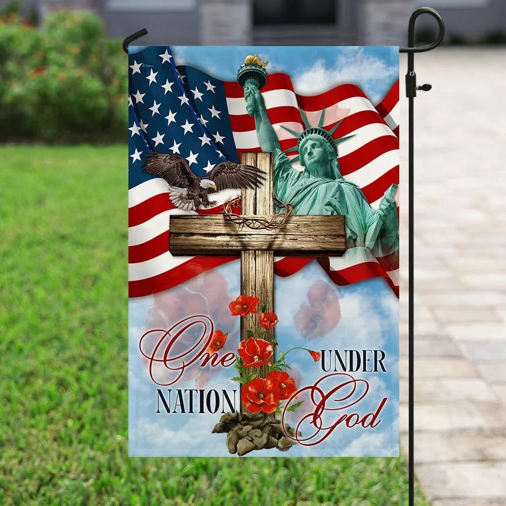 One Nation Under God Jesus Cross House Flag - Christian Garden Flags - Outdoor Religious Flags