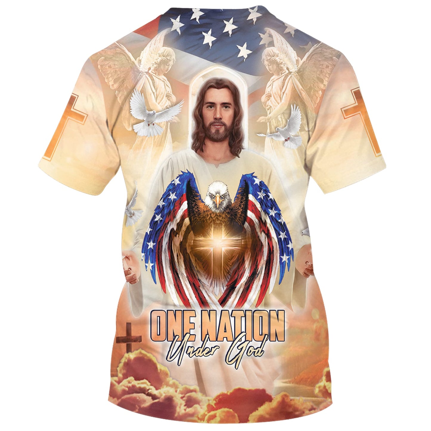 One Nation Under God Jesus Eagle American 3d All Over Print Shirt - Christian 3d Shirts For Men Women