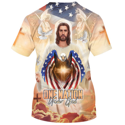 One Nation Under God Jesus Eagle American 3d All Over Print Shirt - Christian 3d Shirts For Men Women