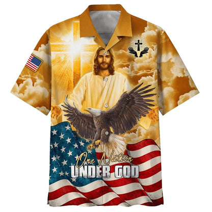 One Nation Under God Jesus Eagle American Hawaiian Shirt - Best Hawaiian Shirts - Christian Hawaiian Shirt