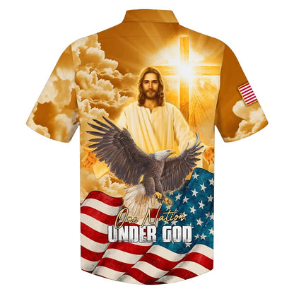 One Nation Under God Jesus Eagle American Hawaiian Shirt - Best Hawaiian Shirts - Christian Hawaiian Shirt
