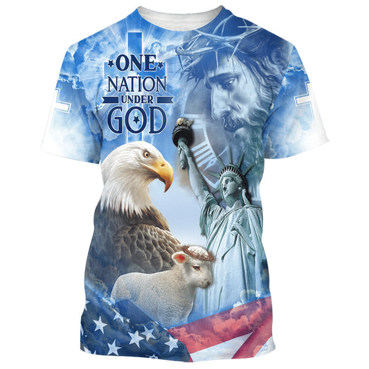 One Nation Under God Jesus Eagle And The Lamb 3d T-Shirts - Christian Shirts For Men&Women