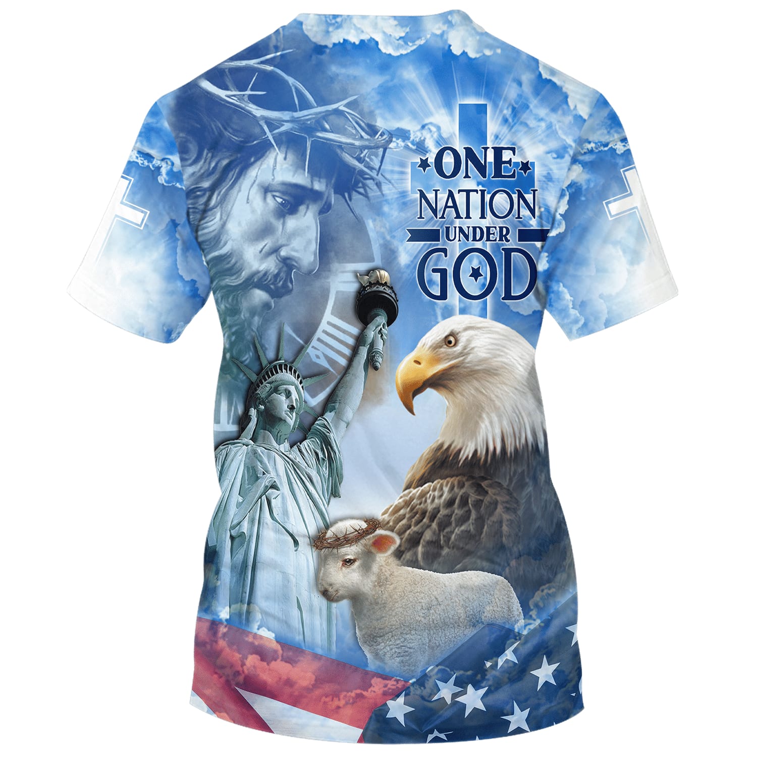 One Nation Under God Jesus Eagle And The Lamb 3d T-Shirts - Christian Shirts For Men&Women