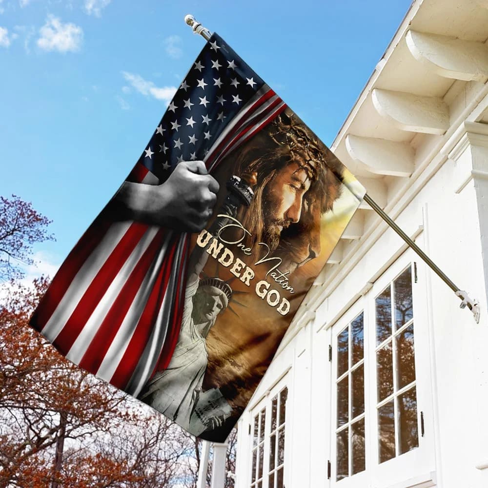 One Nation Under God Jesus Lion American House Flags - Christian Garden Flags - Outdoor Christian Flag