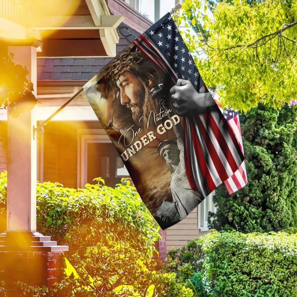 One Nation Under God Jesus Lion American House Flags - Christian Garden Flags - Outdoor Christian Flag