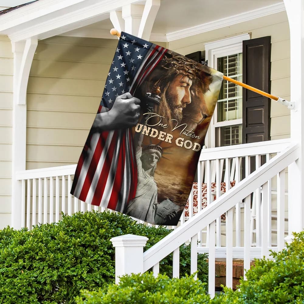 One Nation Under God Jesus Lion American House Flags - Christian Garden Flags - Outdoor Christian Flag