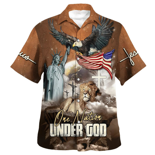 One Nation Under God Jesus Lion Hawaiian Shirt - Christian Hawaiian Shirt - Religious Hawaiian Shirts