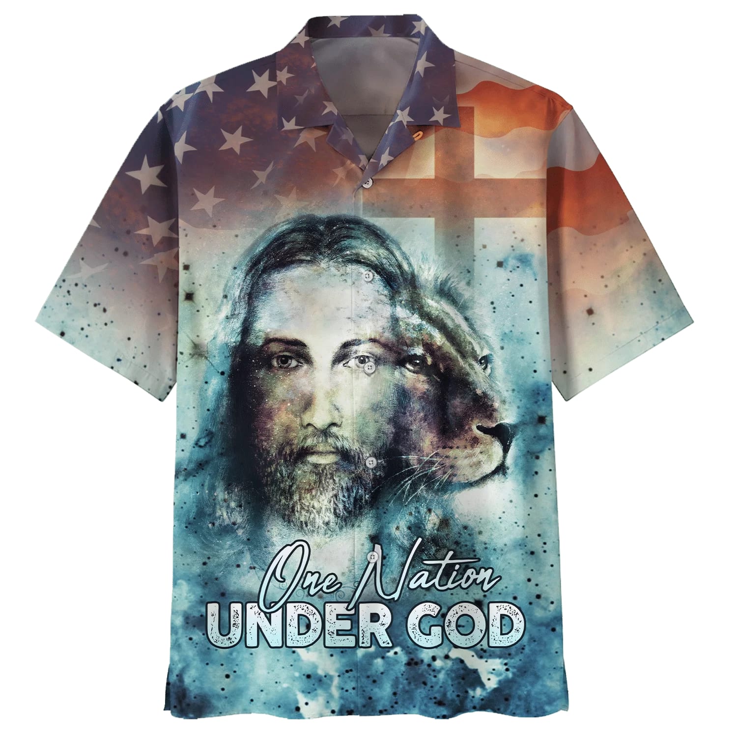 One Nation Under God Jesus Lion Hawaiian Shirts - Christian Hawaiian Shirt - Hawaiian Shirts For Men