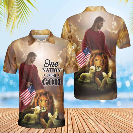 One Nation Under God Jesus Polo Shirts - Christian Shirt For Men And Women