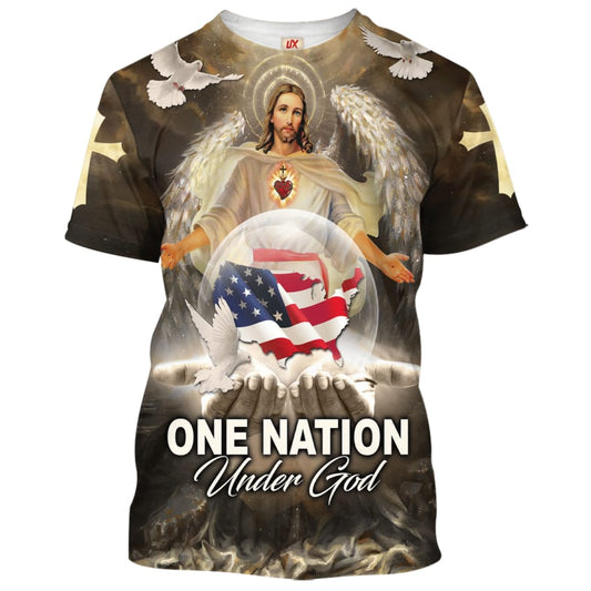 One Nation Under God Jesus Wings 3d Shirts - Christian T Shirts For Men And Women