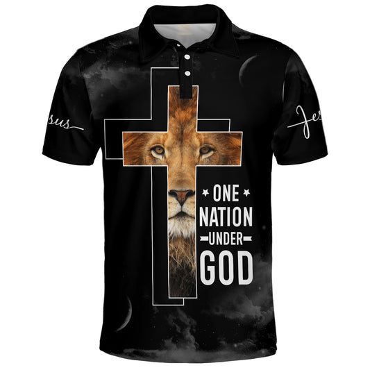 One Nation Under God Lion And Cross Polo Shirt - Christian Shirts & Shorts