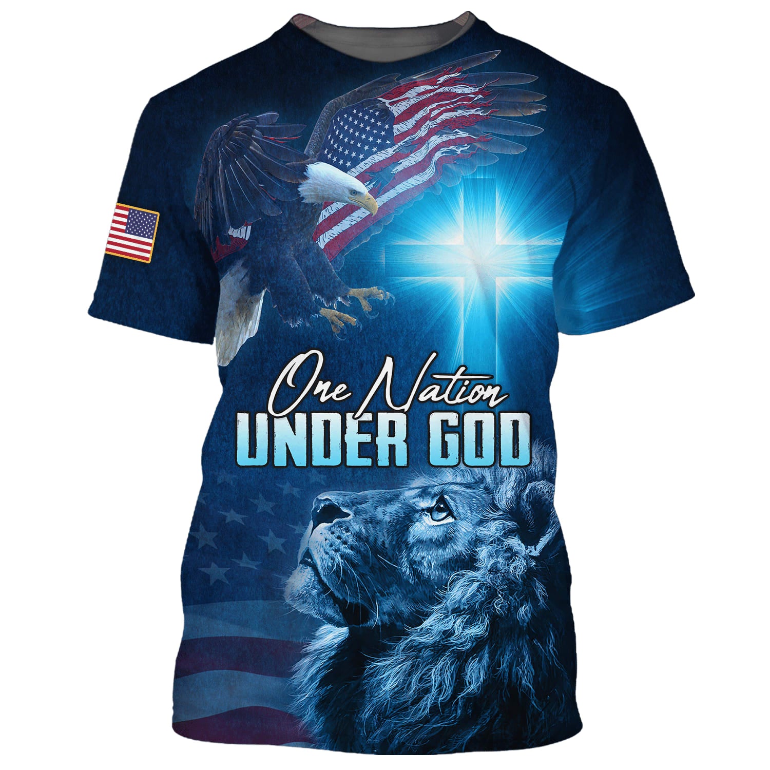 One Nation Under God Lion Cross Eagles 3d T-Shirts - Christian Shirts For Men&Women