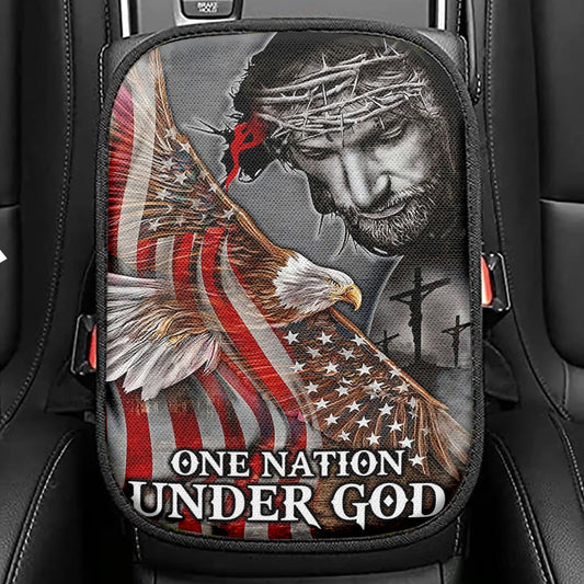 One Nation Under God Seat Box Cover, Christian Car Center Console Cover, Religious Car Interior Accessories