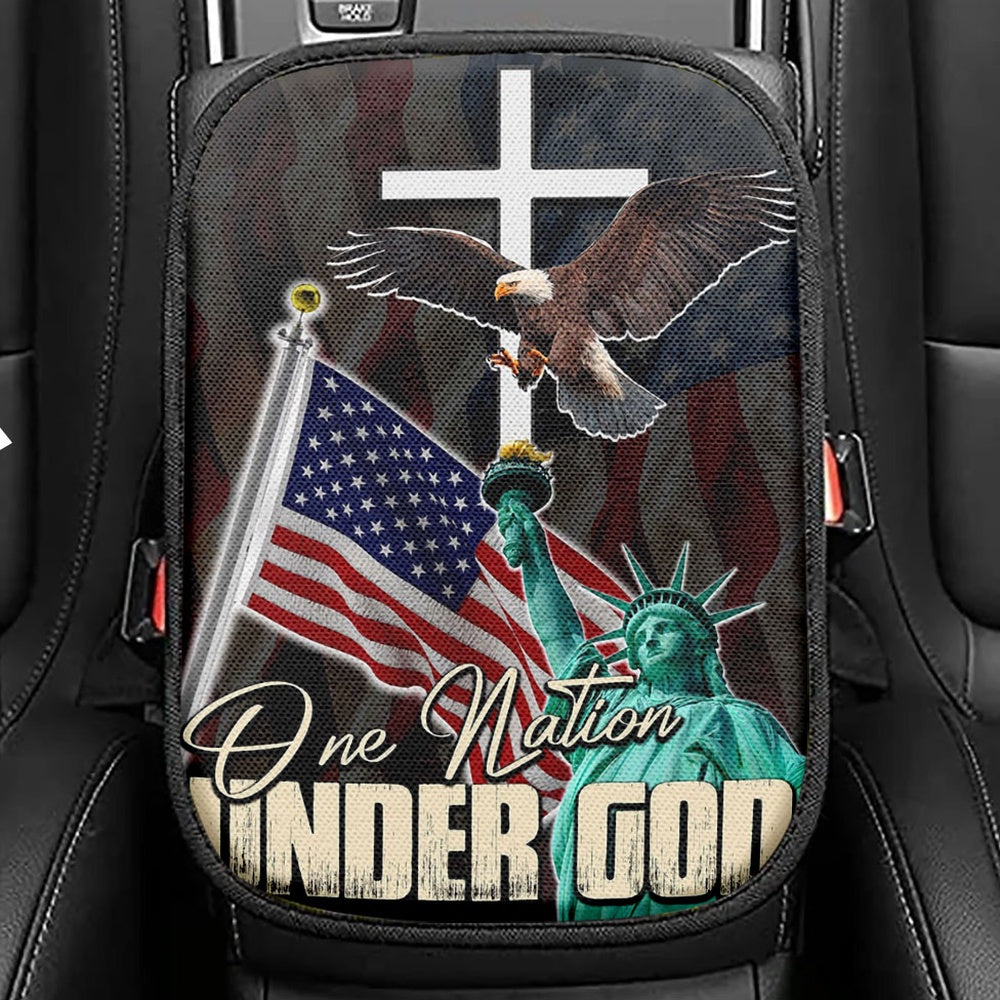 One Nation Under God Seat Box Cover, Jesus & Eagle Car Center Console Cover, Jesus Car Interior Accessories