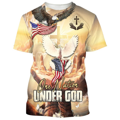 One Nation Under God Shirts - Hand Hold Cross Dove 3d Shirts - Christian T Shirts For Men And Women