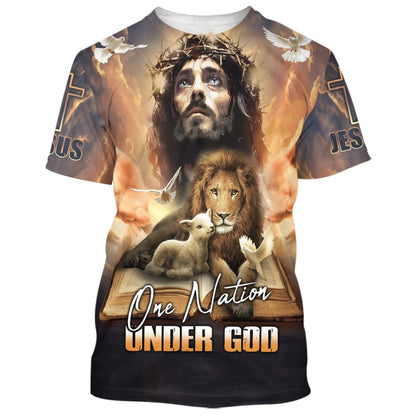 One Nation Under God Shirts - Jesus Lion And The Lamb 3d Shirts - Christian T Shirts For Men And Women