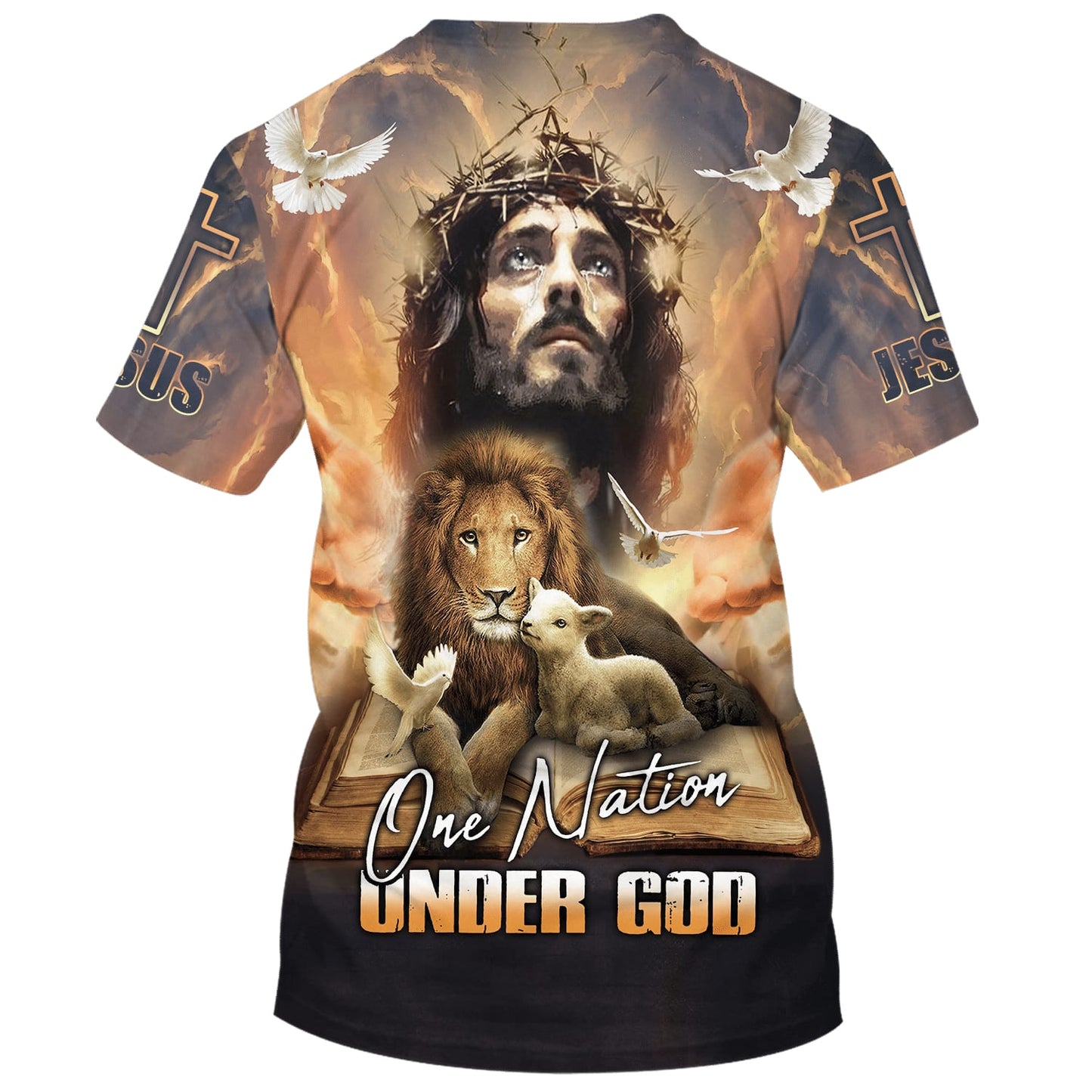 One Nation Under God Shirts - Jesus Lion And The Lamb 3d Shirts - Christian T Shirts For Men And Women