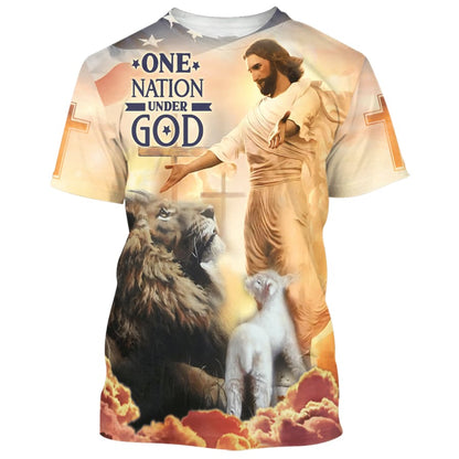 One Nation Under God Shirts - Jesus Lion Of Judah Lamb Of God 3d Shirts - Christian T Shirts For Men And Women