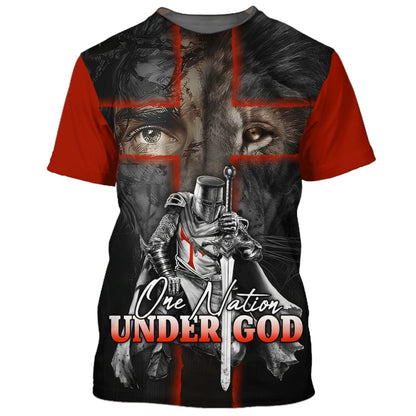 One Nation Under God Shirts - Warrior And Lion Cross 3d Shirts - Christian T Shirts For Men And Women