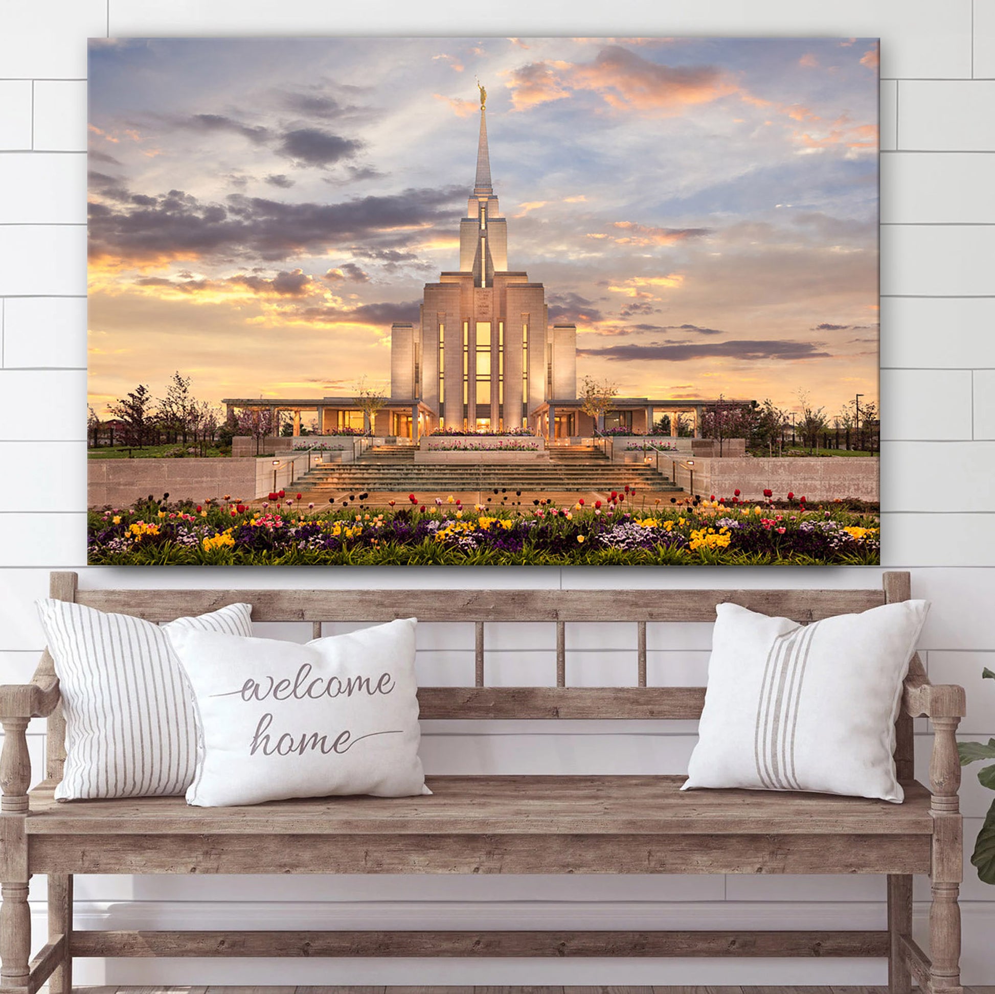 Oquirrh Mountain Temple Golden Springtime Canvas Wall Art - Jesus Christ Picture - Canvas Christian Wall Art