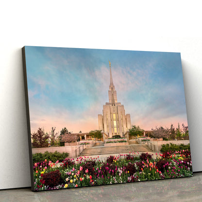 Oquirrh Mountain Temple Spring Splendor Canvas Wall Art - Jesus Christ Picture - Canvas Christian Wall Art