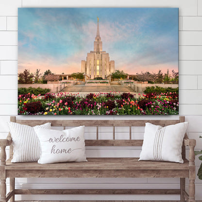 Oquirrh Mountain Temple Spring Splendor Canvas Wall Art - Jesus Christ Picture - Canvas Christian Wall Art