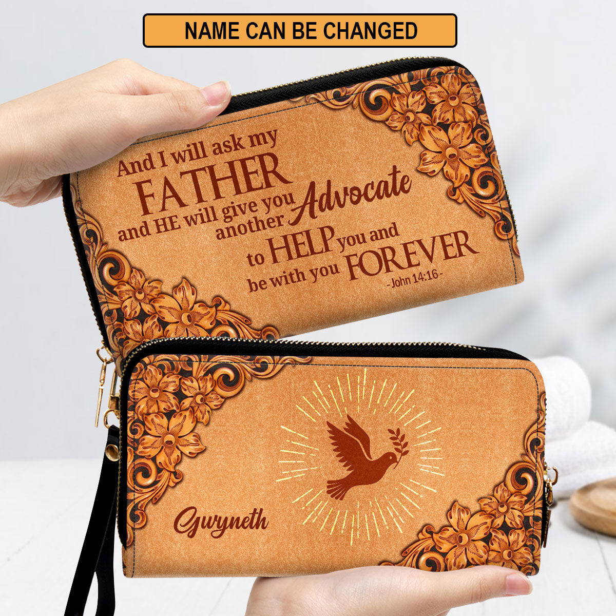 Orange John 14 16 Clutch Purse For Women - Personalized Name - Christian Gifts For Women