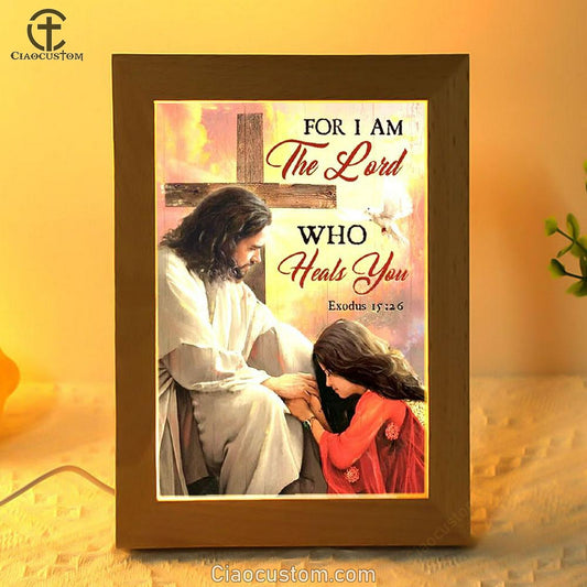 Orange Sunset, Cross, Jesus Painting, For I Am The Lord Frame Lamp