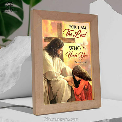 Orange Sunset, Cross, Jesus Painting, For I Am The Lord Frame Lamp