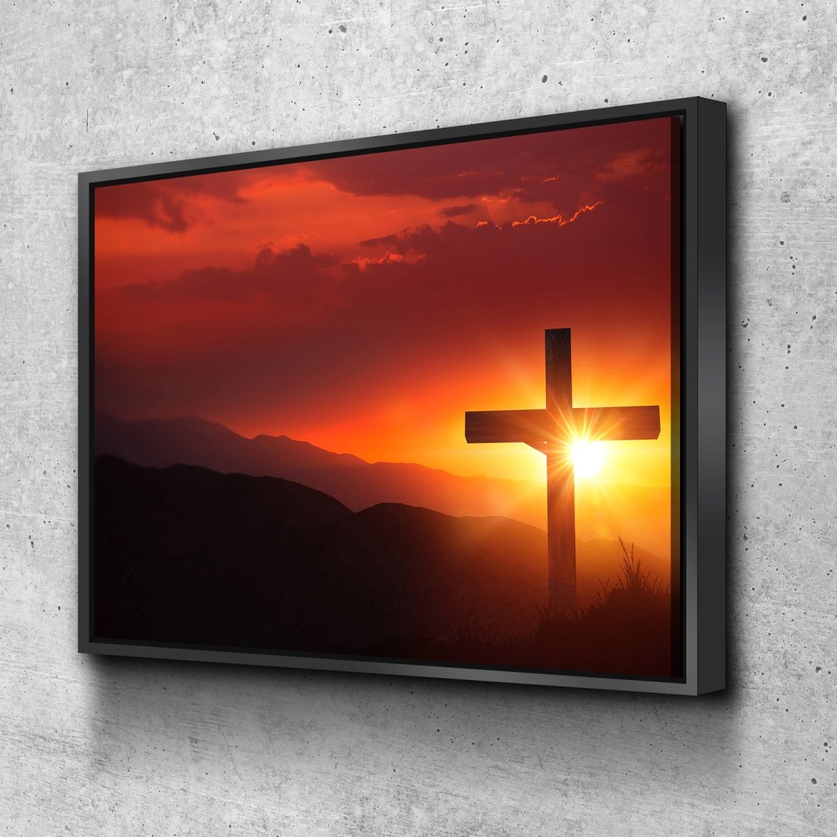 Orange Sunset On Cross Canvas - Christian Canvas Wall Art