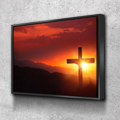 Orange Sunset On Cross Canvas - Christian Canvas Wall Art