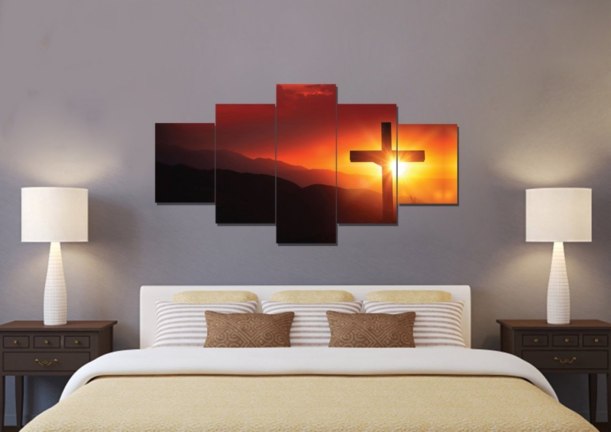 Orange Sunset On Cross Canvas - Christian Canvas Wall Art