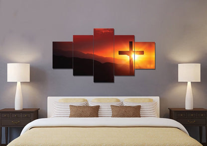 Orange Sunset On Cross Canvas - Christian Canvas Wall Art
