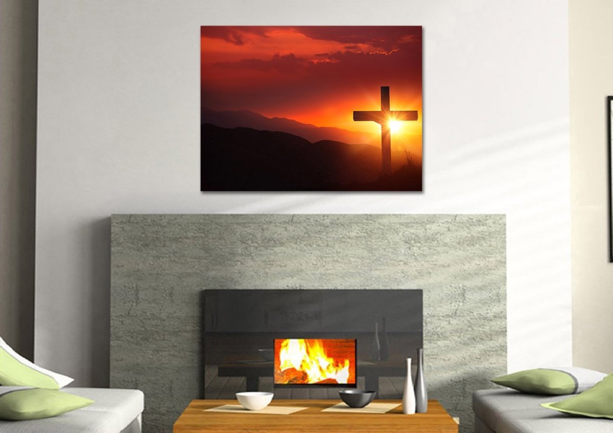 Orange Sunset On Cross Canvas - Christian Canvas Wall Art