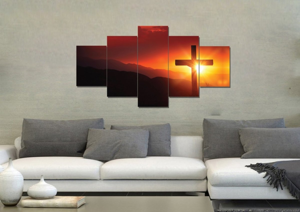 Orange Sunset On Cross Canvas - Christian Canvas Wall Art