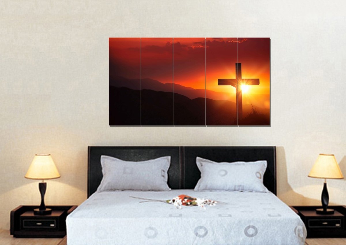 Orange Sunset On Cross Canvas - Christian Canvas Wall Art