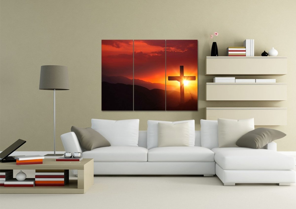 Orange Sunset On Cross Canvas - Christian Canvas Wall Art