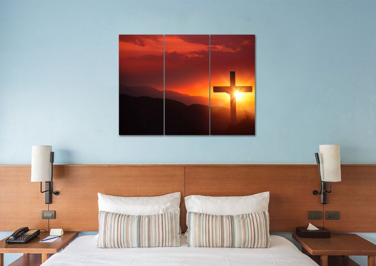 Orange Sunset On Cross Canvas - Christian Canvas Wall Art