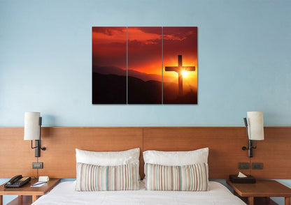 Orange Sunset On Cross Canvas - Christian Canvas Wall Art