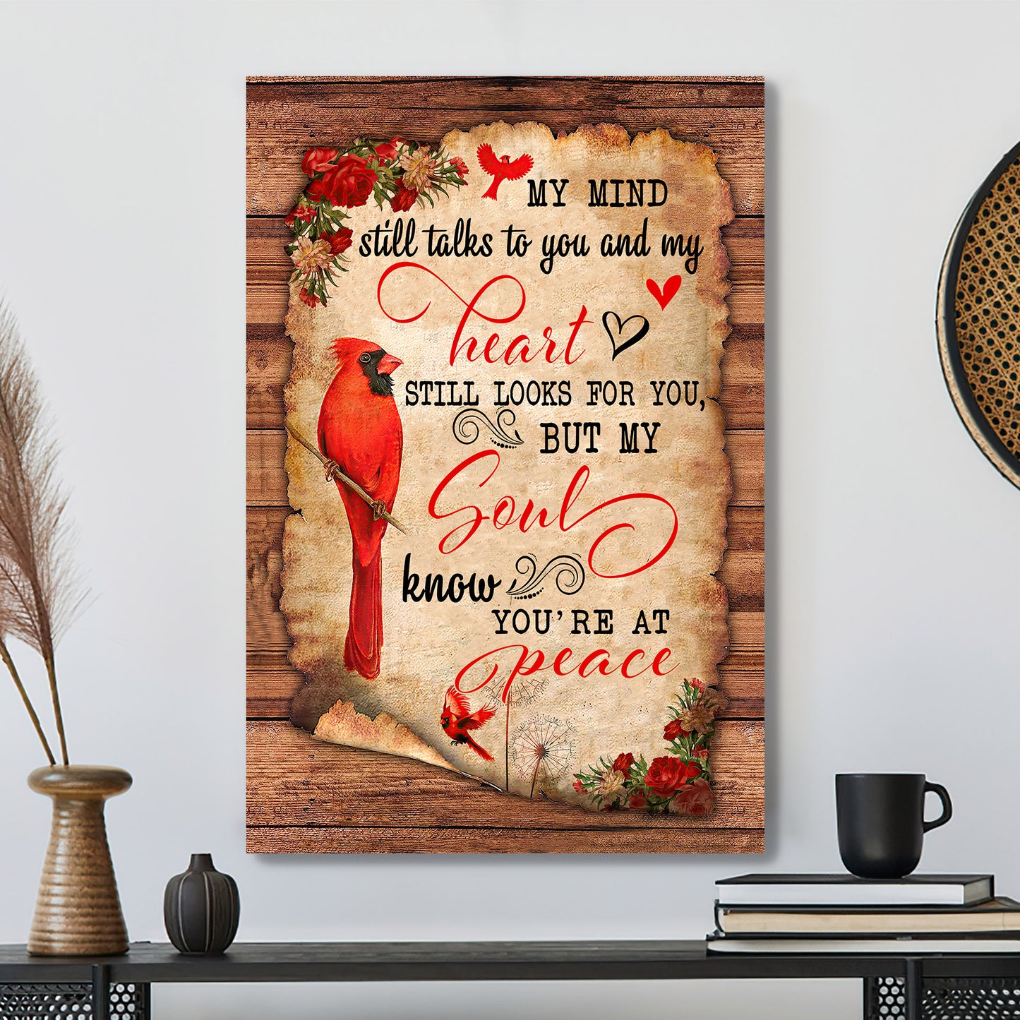 My Mind Still Talks To You And My Heart - Cardinal Bird - Bible Verse Canvas - Christian Canvas Wall Art - Ciaocustom