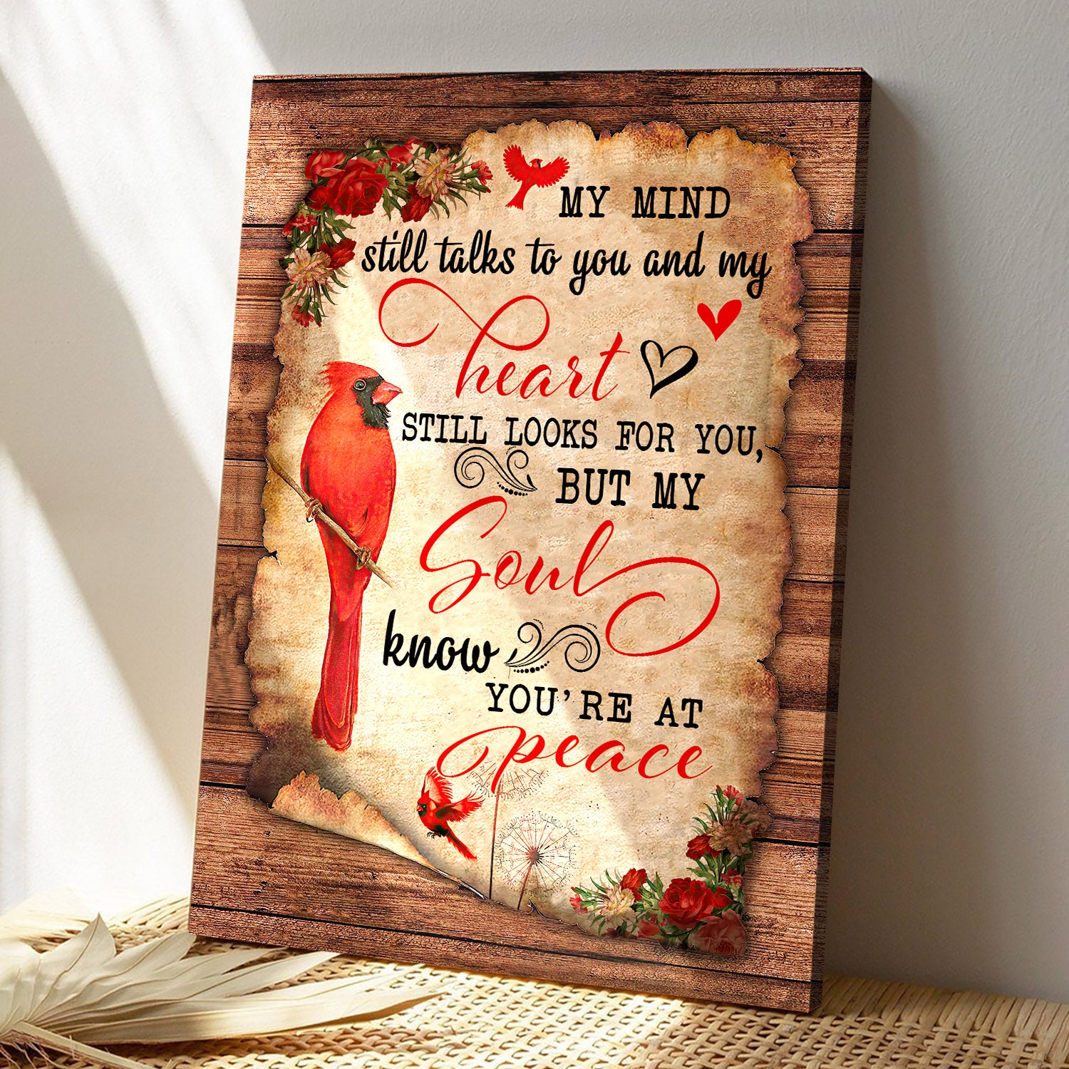 My Mind Still Talks To You And My Heart - Cardinal Bird - Bible Verse Canvas - Christian Canvas Wall Art - Ciaocustom