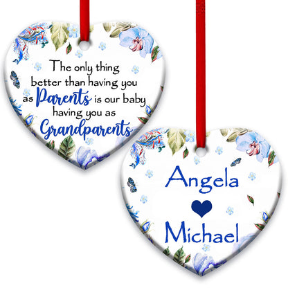 Our Baby Having You As Grandparents Heart Ceramic Ornament - Christmas Ornament - Christmas Gift